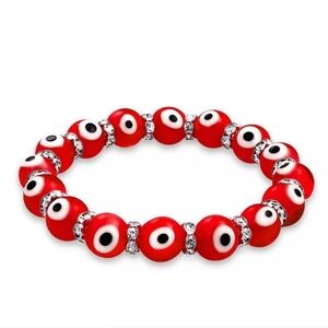 Colorful Turkish Glass Bead Evil Eye Stretch Bracelet with Crystal